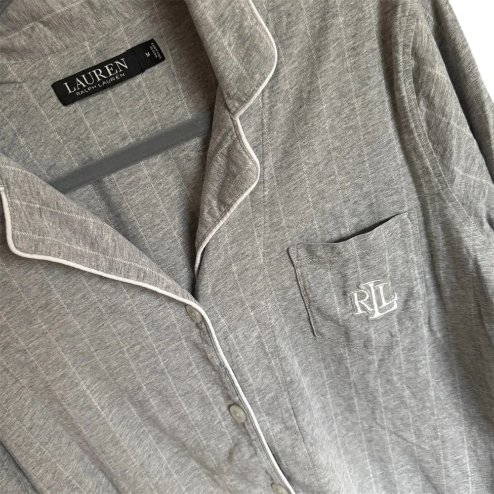 Lauren Ralph Lauren Light Gray Pinstriped Nightshirt Sleep Shirt‎ Pajama